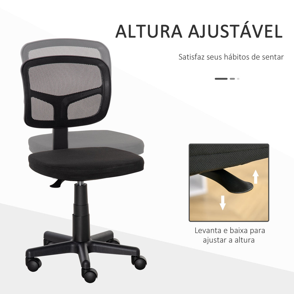 Cadeira de Escritório Operativa de Malha Cadeira de Escritório Giratória 360° com Altura Ajustável Suporte Lombar Respirável e Rodas 43x48x77,5-89,5cm Preto