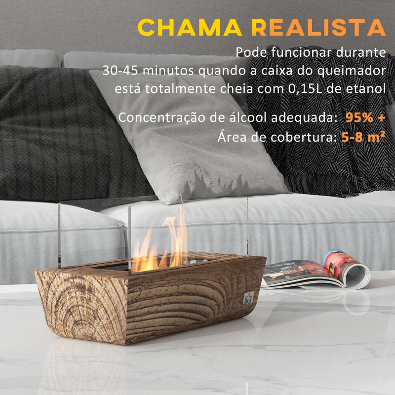 Lareira de Bioetanol de Mesa Capacidade 150 ml 1000BTU/Hr Combustão de 45 Minutos Lareira de Bioetanol para Interior 5-8 ㎡ Lareira de Bioetanol de Aço Inoxidável 33x16x18 cm Carvalho
