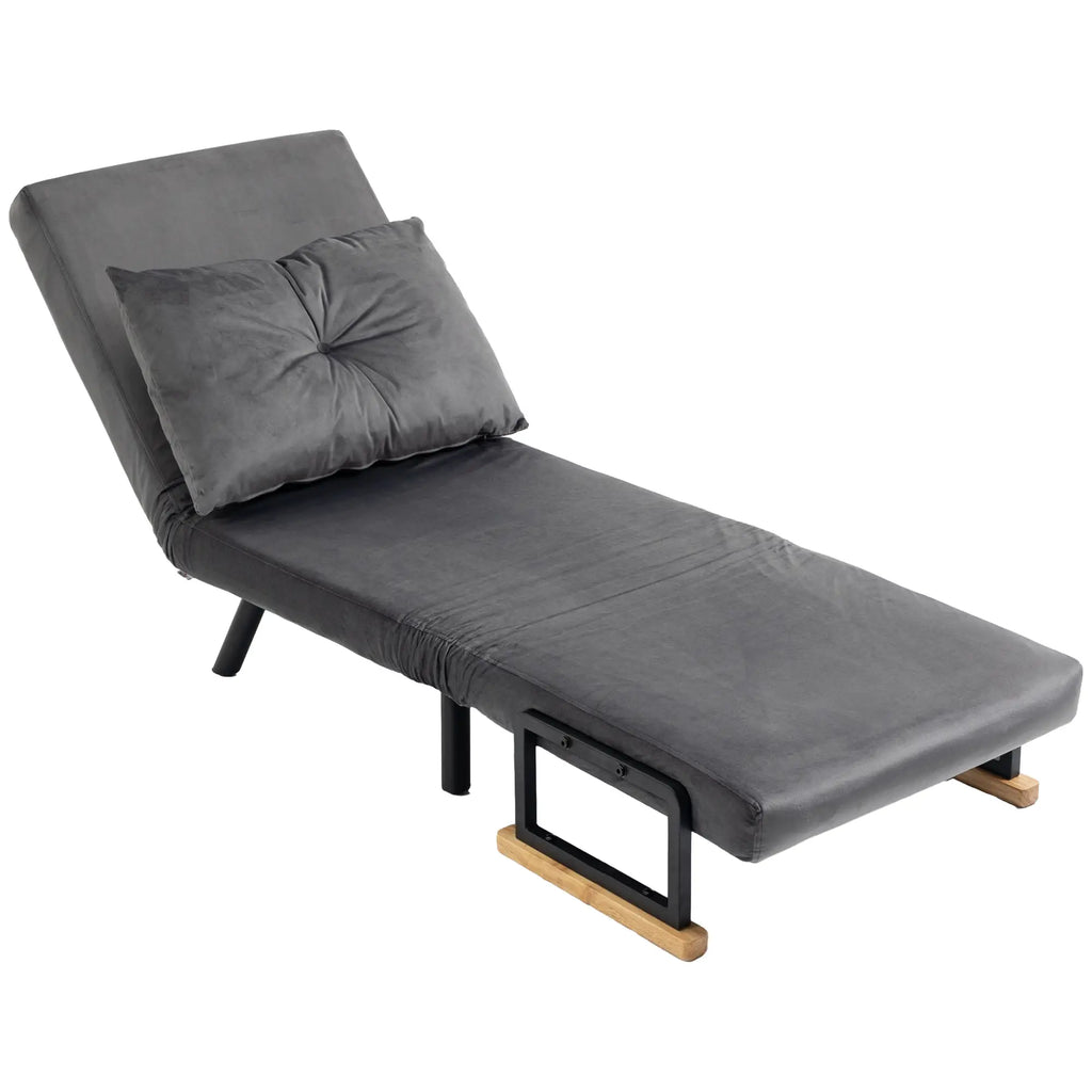 Poltrona Convertível em Cama Dobrável Poltrona 3 em 1 Convertível em Cama com Encosto Ajustável em 5 Níveis e Almofada Acolchoada para Escritório Sala de Estar Carga 120 kg 63x73x81 cm Cinza