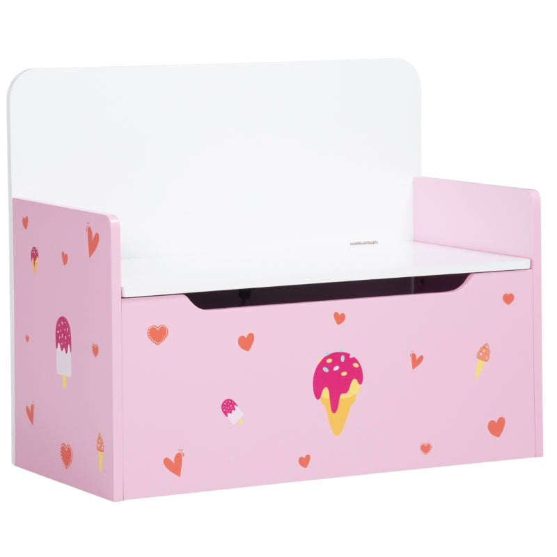 Baú Infantil 2 em 1 Baú de Armazenamento Organizador de Brinquedos para Crianças acima de 18 Meses com Tampa de Fechamento Seguro para Dormitório Sala de Jogos Carga 50kg 60x30x50cm Rosa