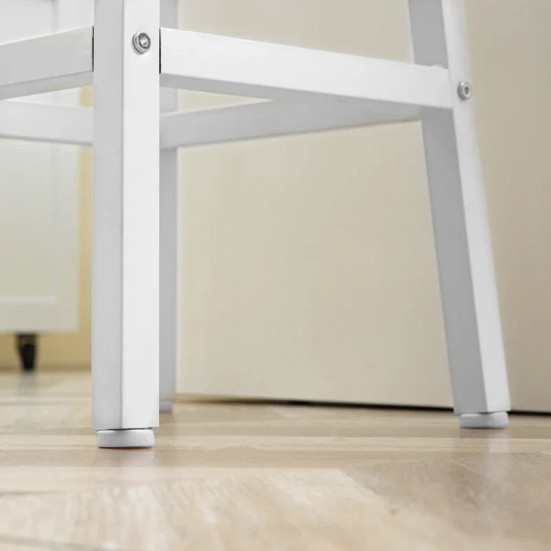 Conjunto de 2 Bancos Altos de Cozinha Bancos de Bar com Pés de Aço e Apoio para os Pés para Sala de Estar Sala de Jantar Carga 75kg 32,5x32,5x65cm Madeira e Branco