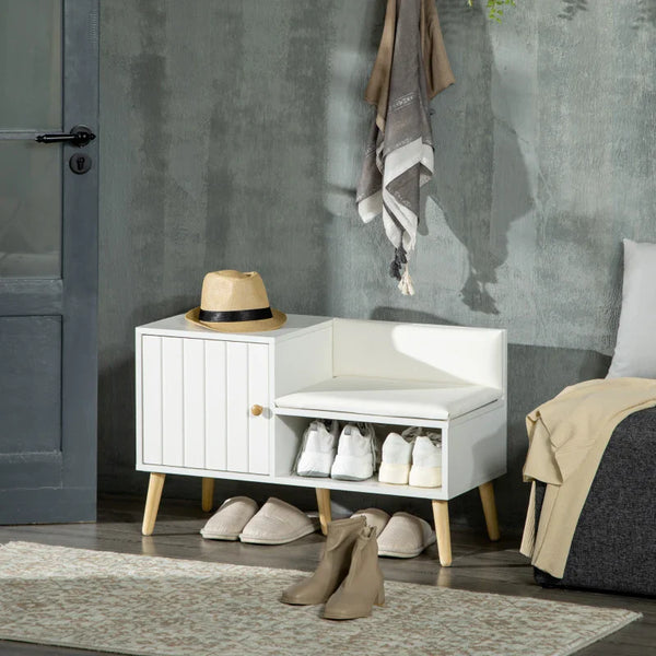Banco Sapateira com Compartimento Aberto e Almofada Acolchoada para 4 Pares de Sapatos para Entrada Corredor 80x33x49cm Branco