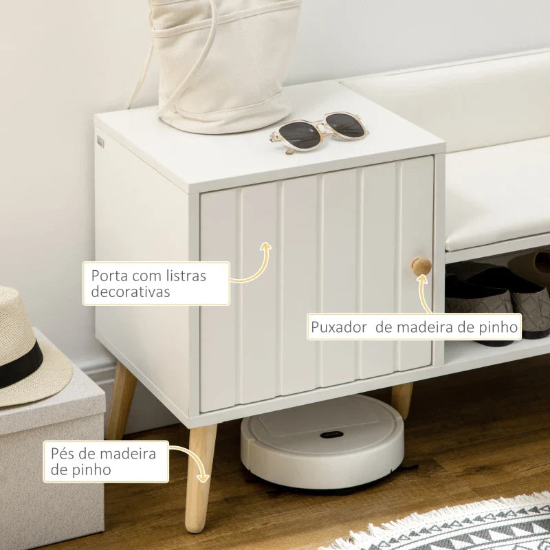 Banco Sapateira com Compartimento Aberto e Almofada Acolchoada para 4 Pares de Sapatos para Entrada Corredor 80x33x49cm Branco