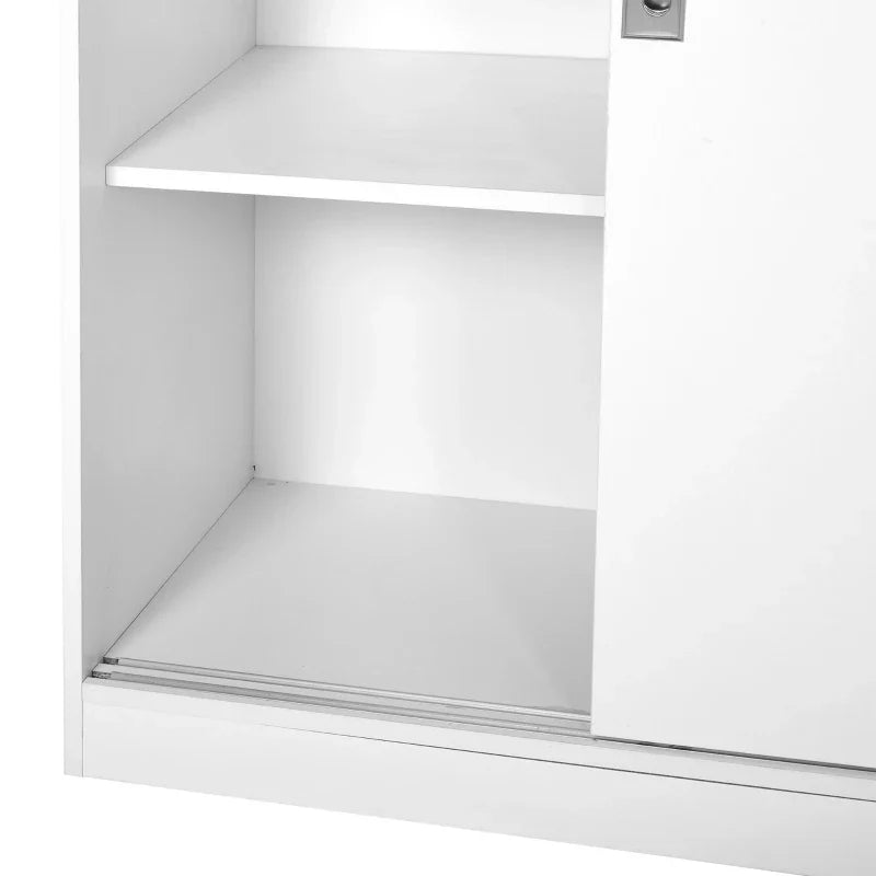 Armário de escritório com 2 portas deslizantes e 3 prateleiras para escritorio 80x40x120 cm Branco