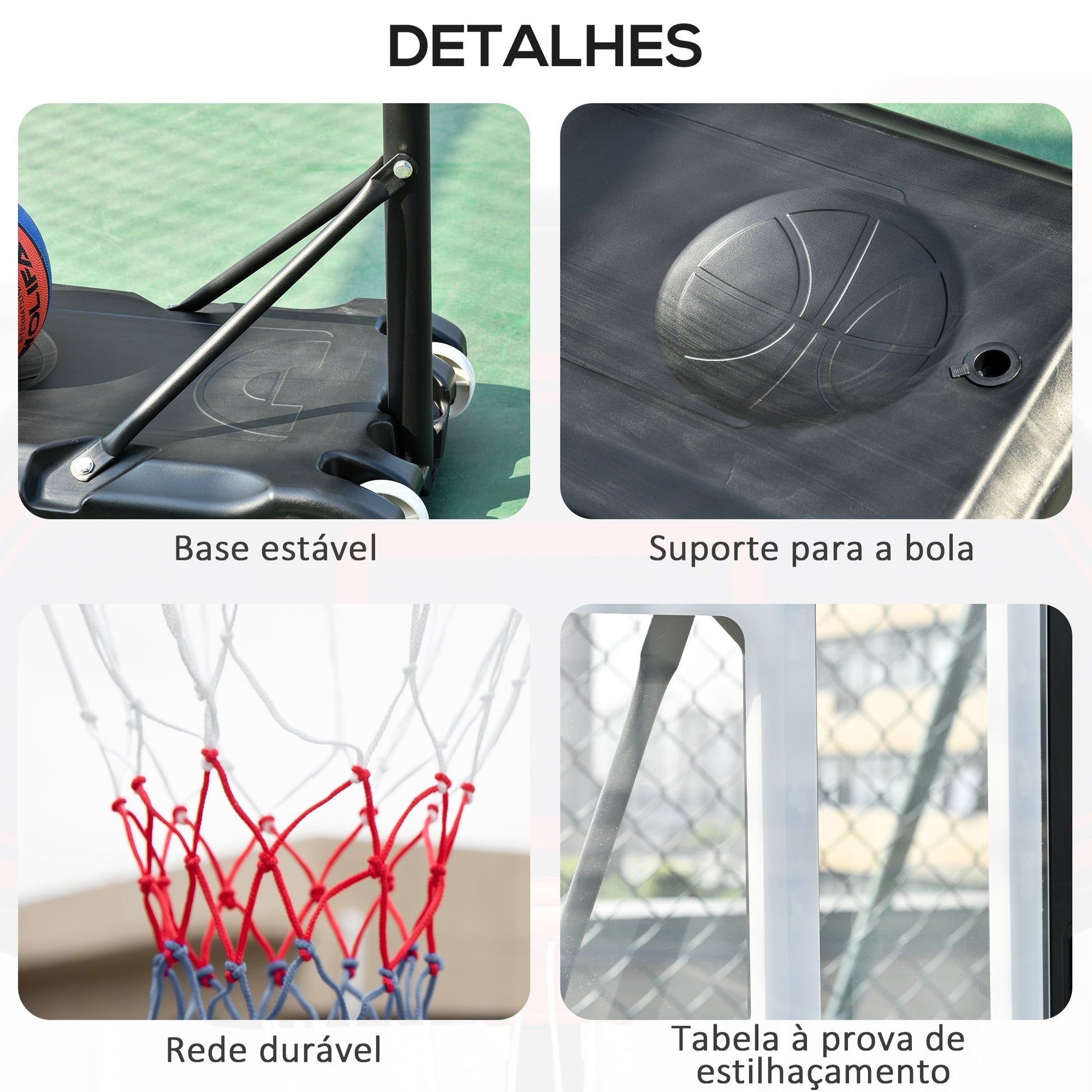 Tabela de Basquetebol para Exterior com Altura Ajustável 206 - 260 cm Cesta de Basquetebol com Rodas e Base Recarregável para Adolescentes e Adultos Preto - A minha loja