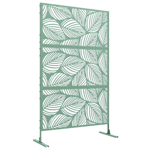Biombo de Exterior Separador de Ambientes com 3 Peças com Padrão de Flores Grande e Estrutura de Aço Ecrã de Privacidade para Pátio Varanda Jardim 122x45x198 cm Verde
