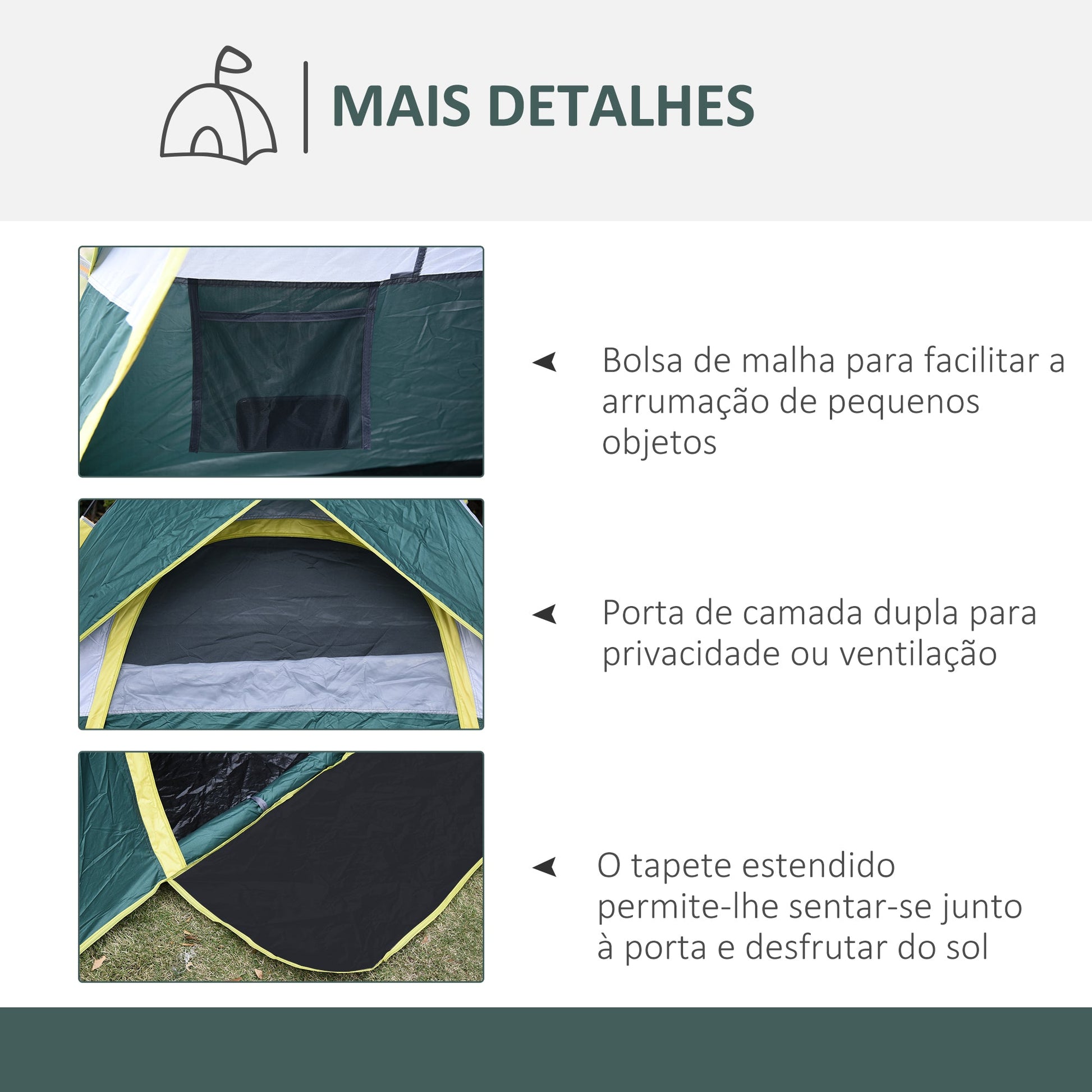 Tenda de Campismo para 3 Pessoas com Abertura Automática – 205x195x135 cm – Verde - A minha loja