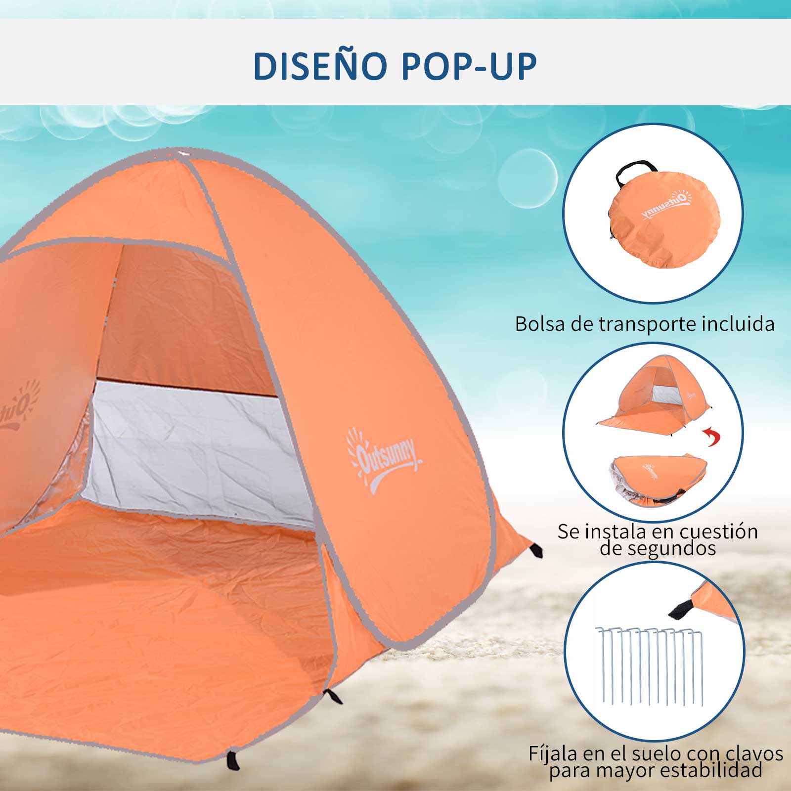 Tenda Pop - up Instantânea e Portátil com Janelas Protetoras para Piquenique, Praia e Camping com Proteção UV – Laranja - A minha loja