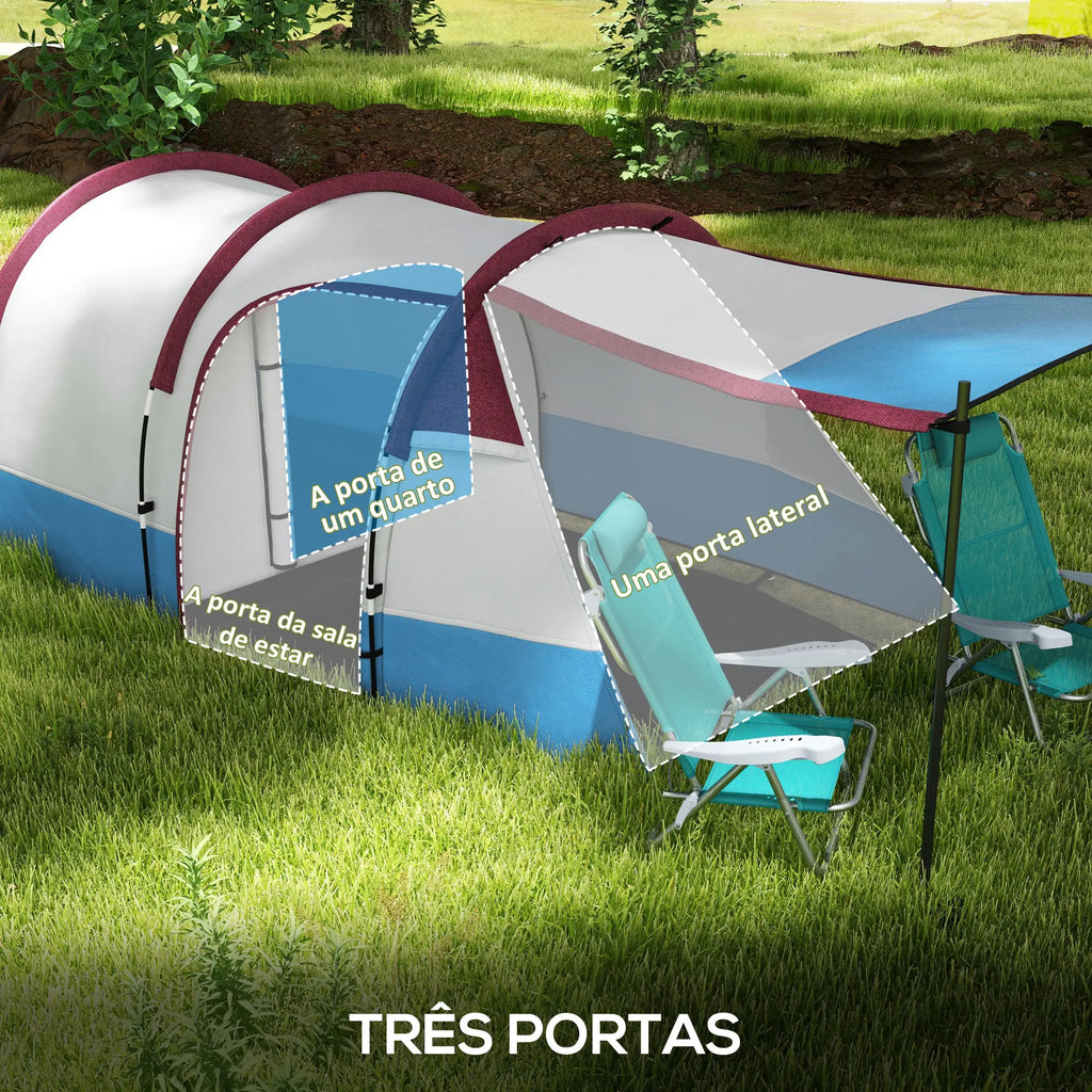 Tenda de Campismo Familiar para 2-3 Pessoas Tenda de Campismo Dobrável com 2 Áreas e Bolsa de Transporte Impermeável para Trekking 420x200x150 cm Multicolor