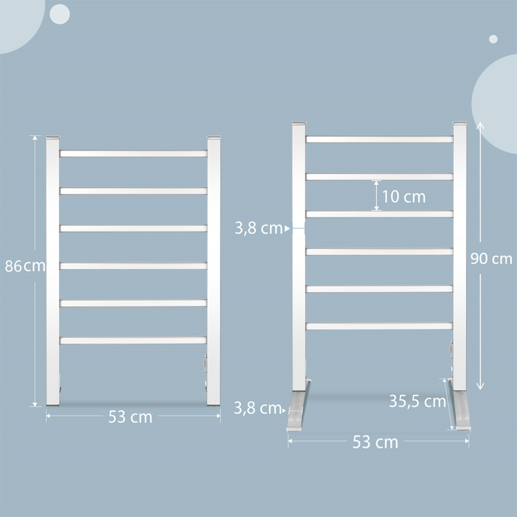Toalheiro Elétrico 'Sven' – 6 Barras Aquecidas – Montagem Vertical ou de Parede – Alumínio – 100W – 53 x 35 x 90 cm - A minha loja