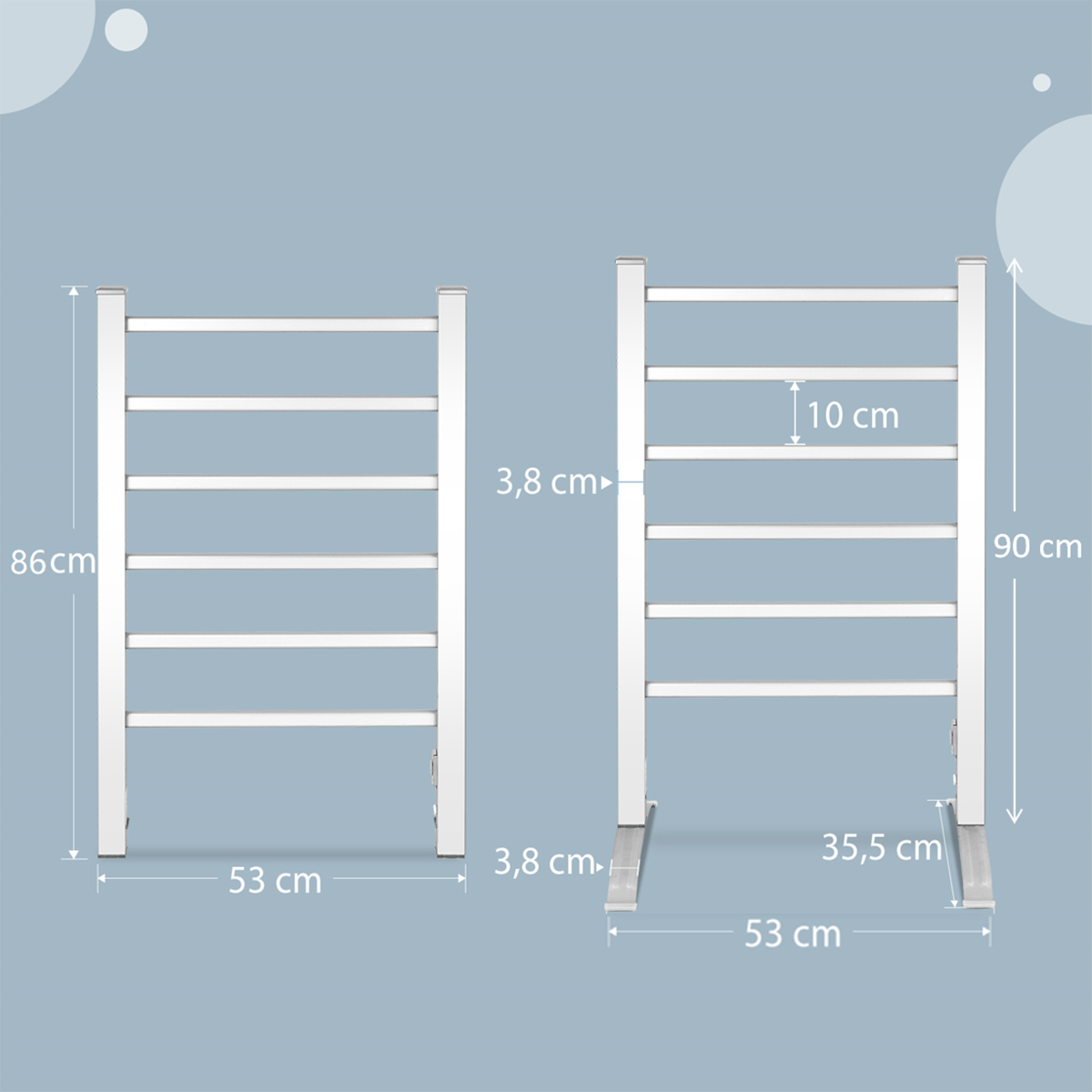 Toalheiro Elétrico 'Sven' – 6 Barras Aquecidas – Montagem Vertical ou de Parede – Alumínio – 100W – 53 x 35 x 90 cm - A minha loja