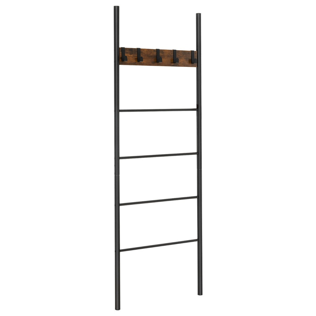 Toalheiro "Rustico Nero" Escada de Mantas com 5 Degraus e Ganchos - Castanho Rústico + Preto (60x3,2x180 cm)