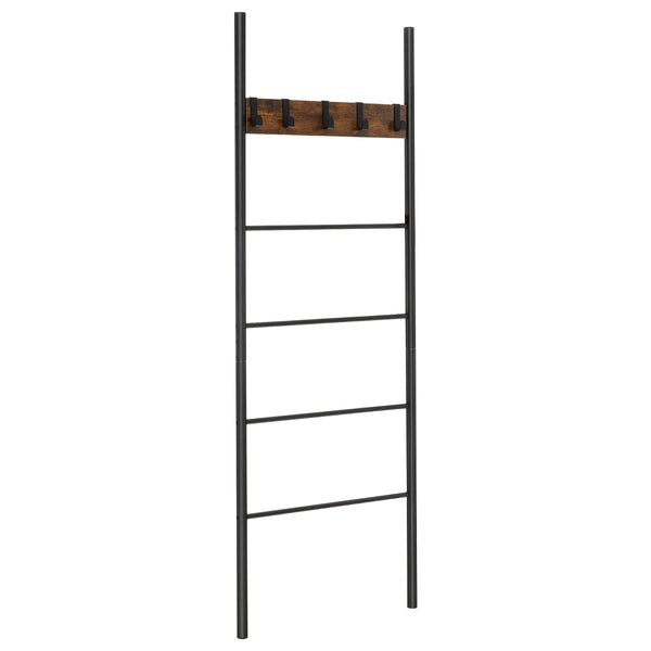 Toalheiro "Rustico Nero" Escada de Mantas com 5 Degraus e Ganchos - Castanho Rústico + Preto (60x3,2x180 cm)