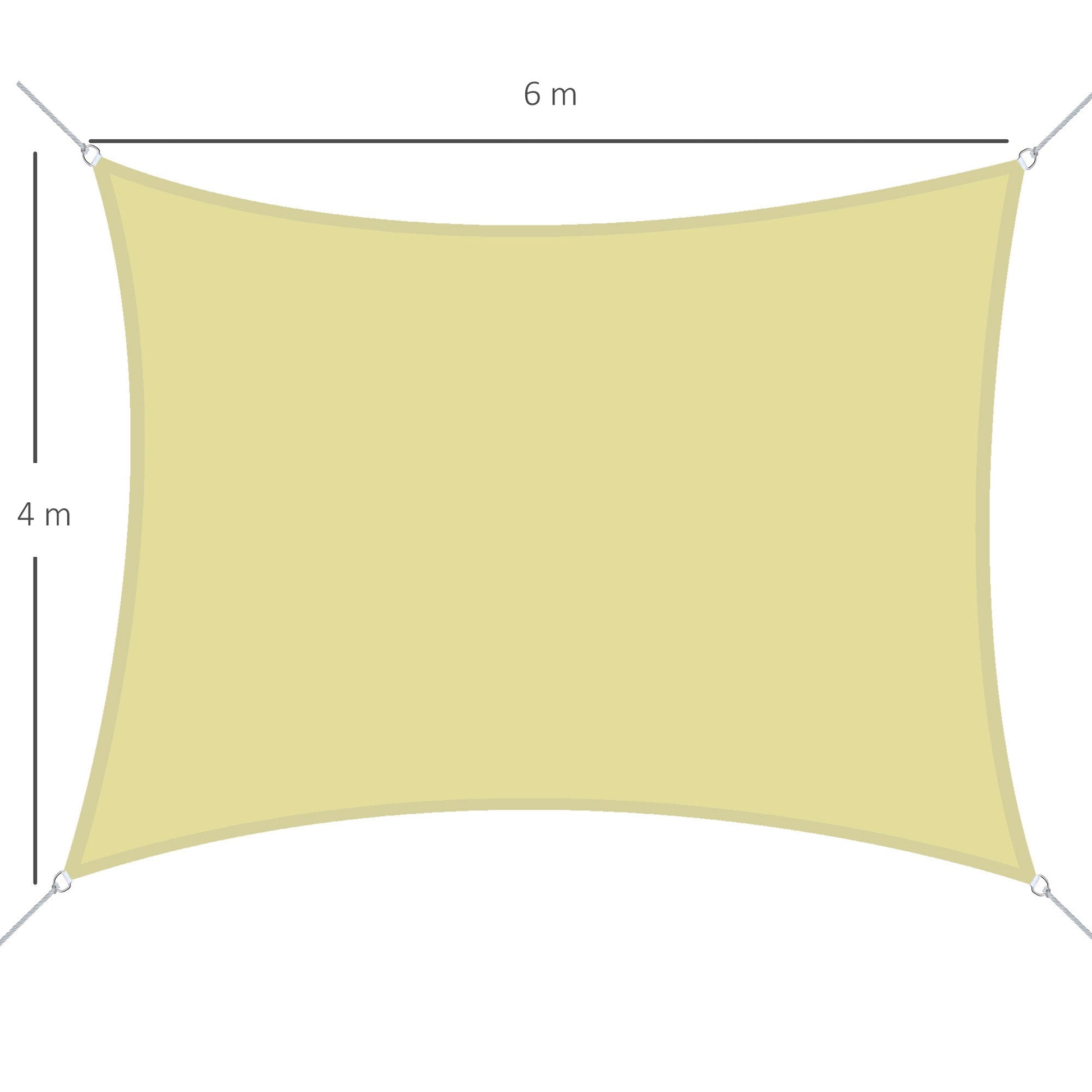 Toldo/Vela de Sombra Retangular 4x6 m com Proteção UV - Toldo com Anéis em Forma de D e Cordas - Areia - A minha loja