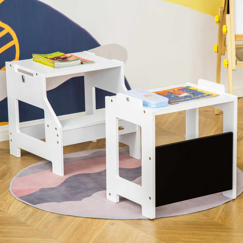 Torre de Aprendizagem para Crianças 3 - 6 Anos de Madeira Torre de Aprendizagem Infantil Convertível em Secretária com Ardósia e Barra de Segurança para Casa de Banho Cozinha 42x44x86cm Branco - A minha loja