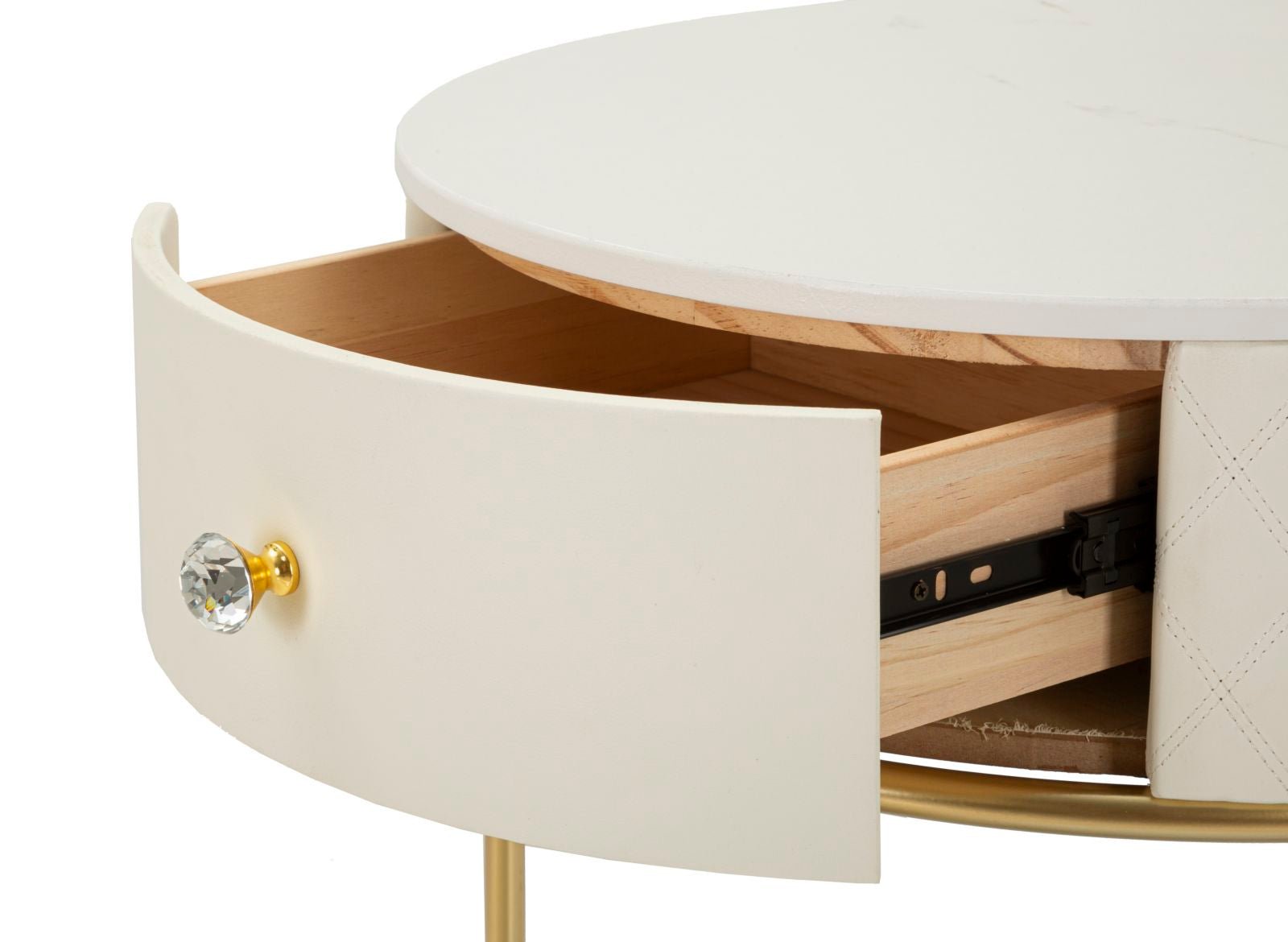 Toucador Alto Sharon com Puff - Madeira e MDF Branco com Detalhes Dourados - Ø 52 cm x 70 cm (Puff Ø 36 cm x 39 cm) - A minha loja
