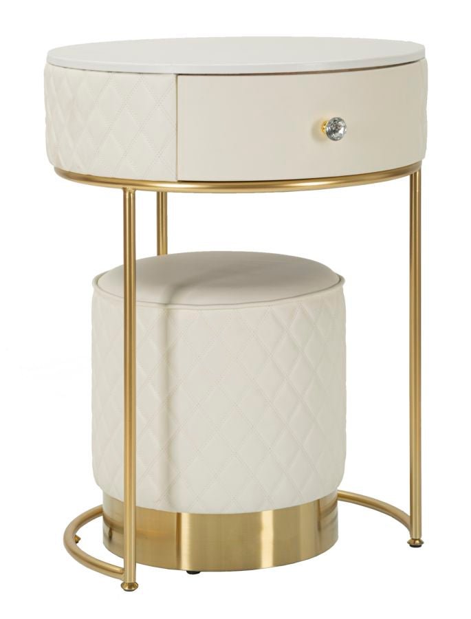 Toucador Alto Sharon com Puff - Madeira e MDF Branco com Detalhes Dourados - Ø 52 cm x 70 cm (Puff Ø 36 cm x 39 cm) - A minha loja