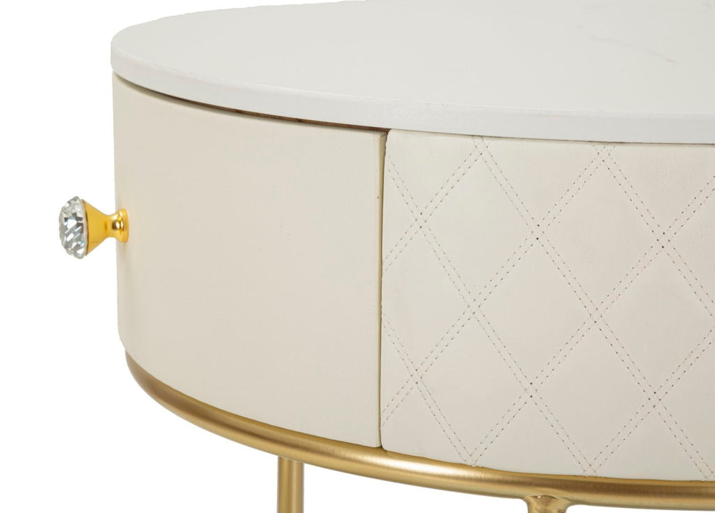 Toucador Alto Sharon com Puff - Madeira e MDF Branco com Detalhes Dourados - Ø 52 cm x 70 cm (Puff Ø 36 cm x 39 cm) - A minha loja