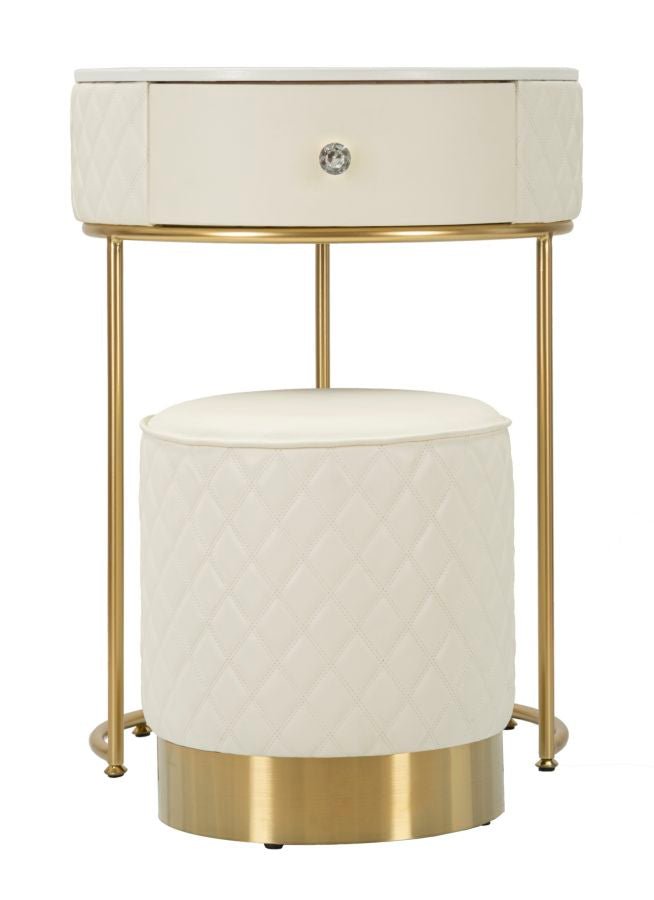 Toucador Alto Sharon com Puff - Madeira e MDF Branco com Detalhes Dourados - Ø 52 cm x 70 cm (Puff Ø 36 cm x 39 cm) - A minha loja