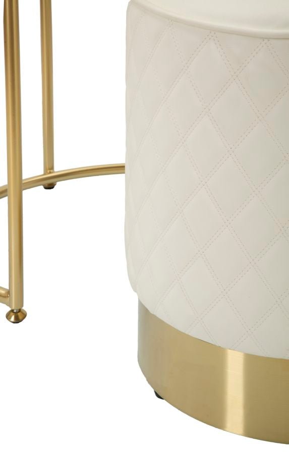 Toucador Alto Sharon com Puff - Madeira e MDF Branco com Detalhes Dourados - Ø 52 cm x 70 cm (Puff Ø 36 cm x 39 cm) - A minha loja