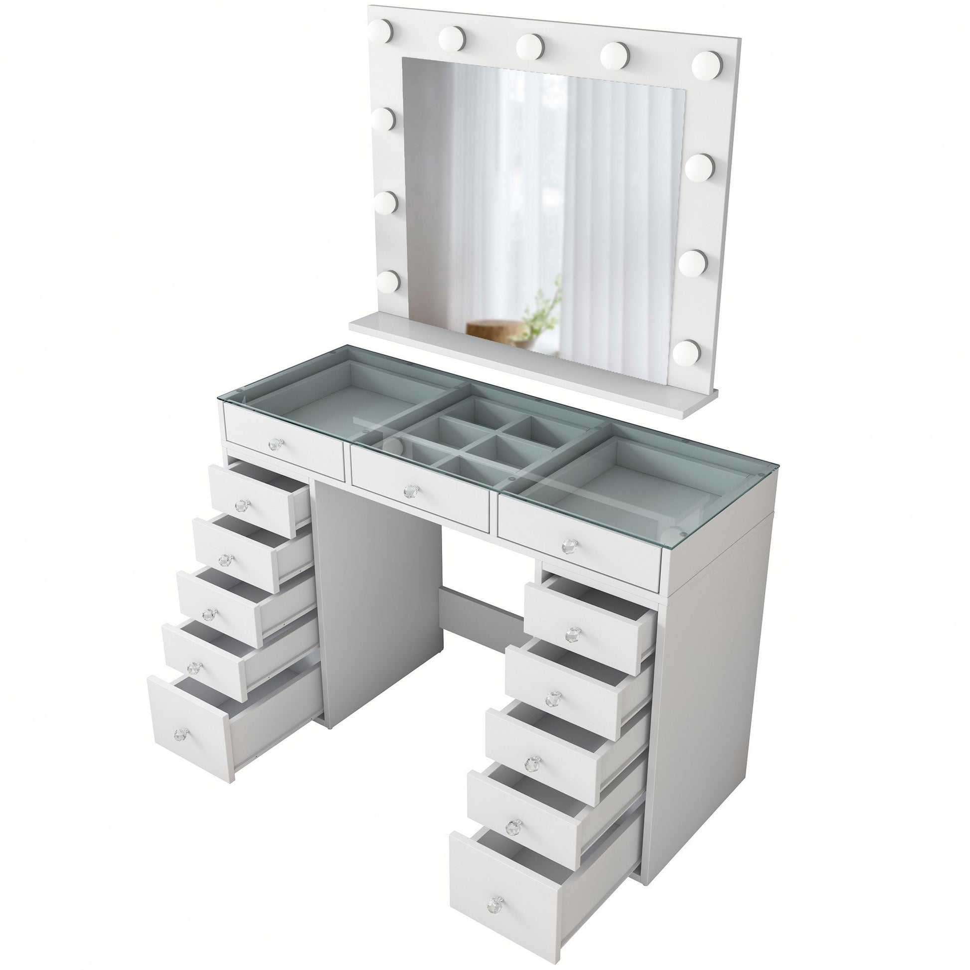 Toucador "Brillante" com Espelho e Luzes - 120 x 79,8 x 44,5 cm - Branco - Design Moderno - A minha loja