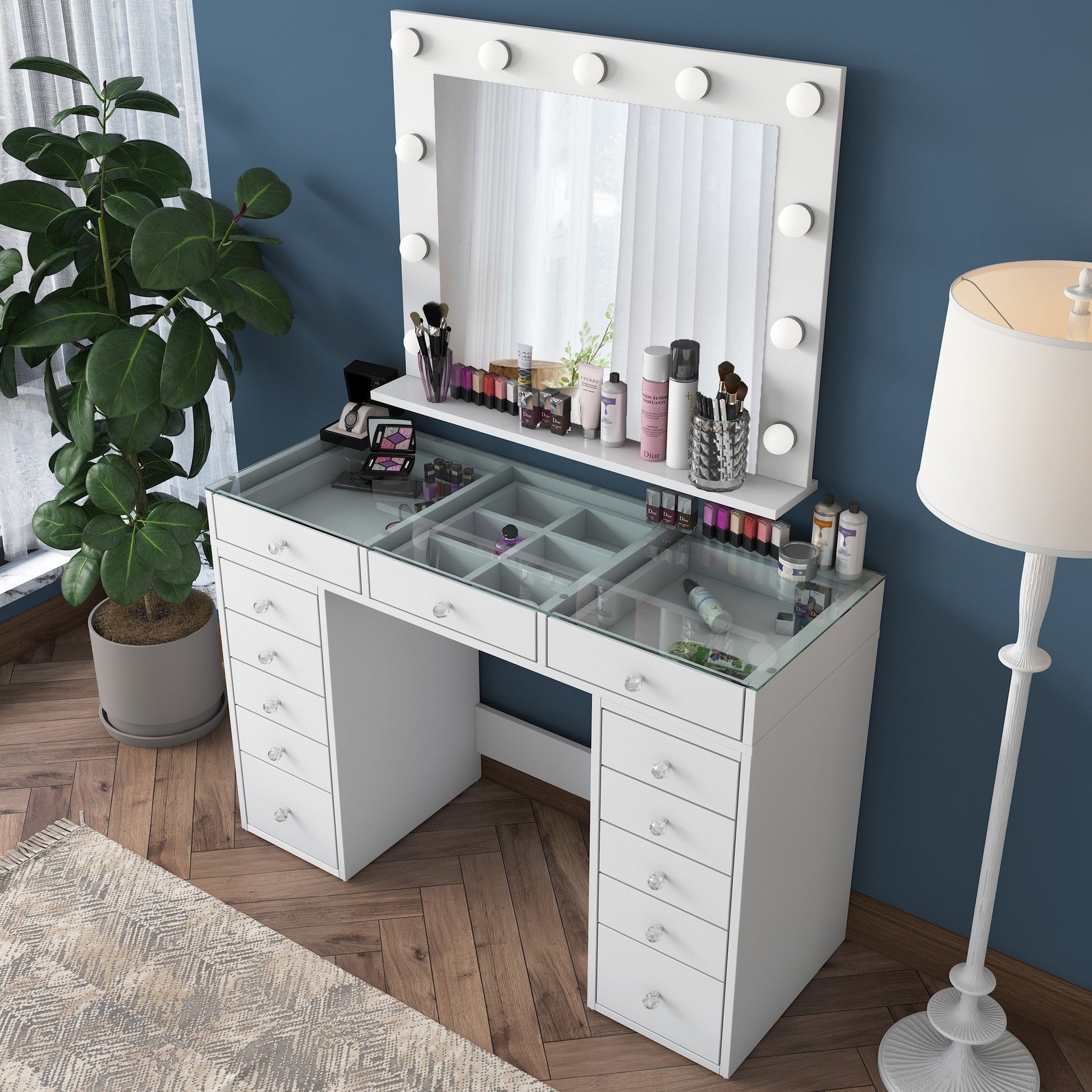 Toucador "Brillante" com Espelho e Luzes - 120 x 79,8 x 44,5 cm - Branco - Design Moderno - A minha loja