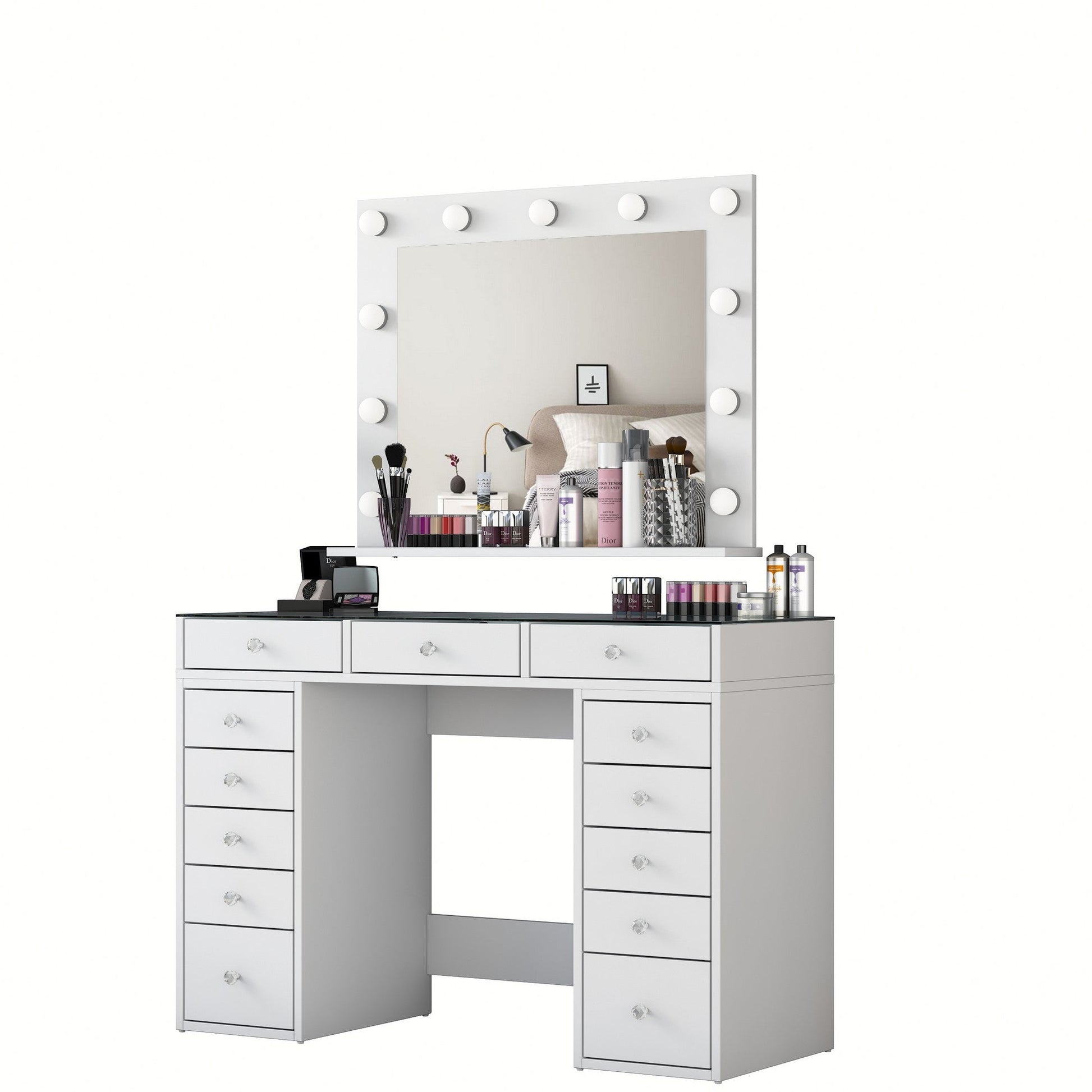 Toucador "Brillante" com Espelho e Luzes - 120 x 79,8 x 44,5 cm - Branco - Design Moderno - A minha loja