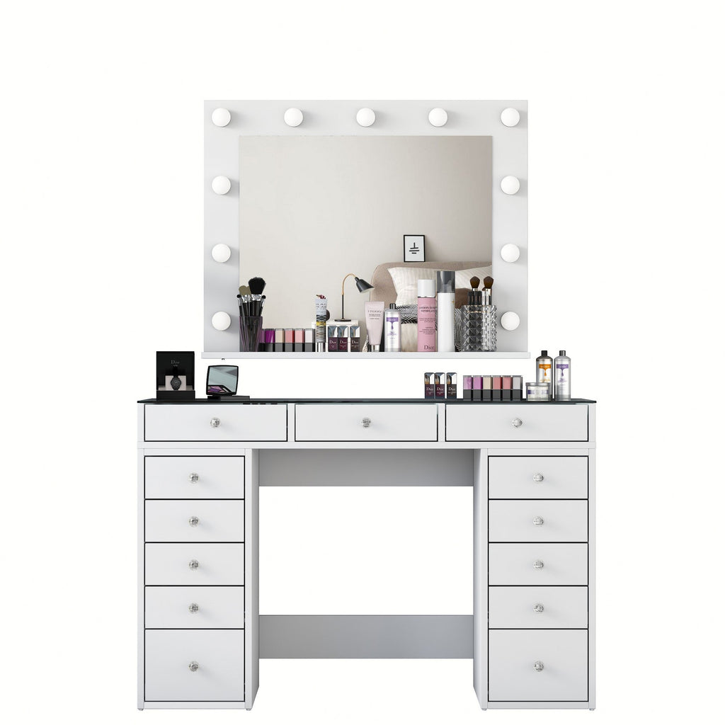 Toucador "Brillante" com Espelho e Luzes - 120 x 79,8 x 44,5 cm - Branco - Design Moderno - A minha loja