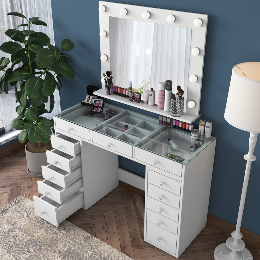 Toucador "Brillante" com Espelho e Luzes - 120 x 79,8 x 44,5 cm - Branco - Design Moderno - A minha loja