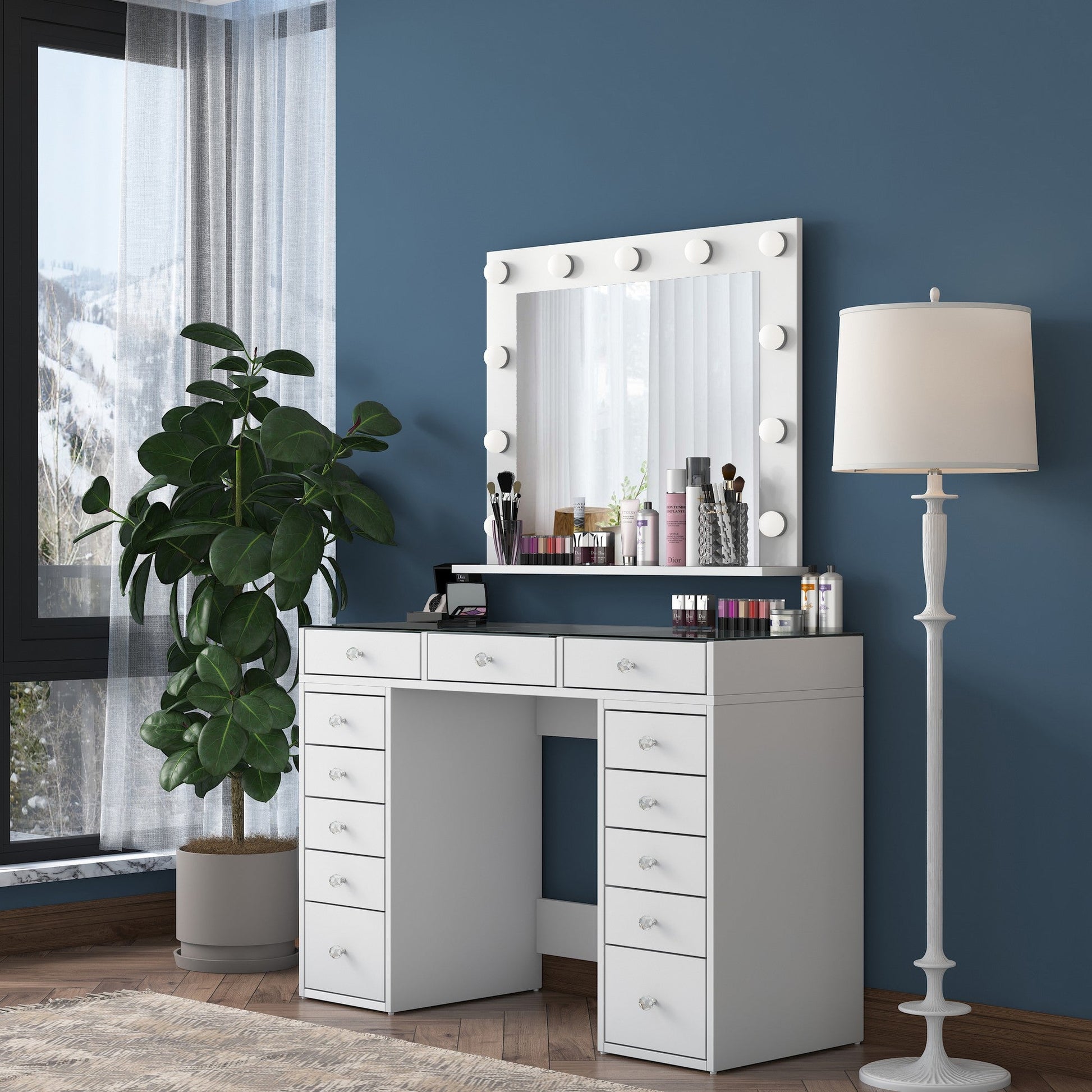 Toucador "Brillante" com Espelho e Luzes - 120 x 79,8 x 44,5 cm - Branco - Design Moderno - A minha loja