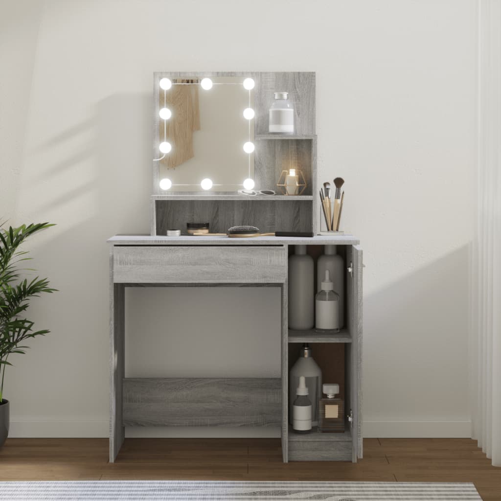 Toucador com LEDs 86,5x35x136 cm sonoma cinza - A minha loja