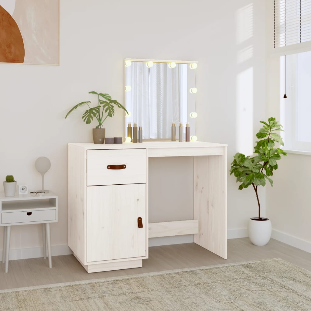 Toucador com luzes LED 95x50x133,5 cm pinho maciço branco - A minha loja
