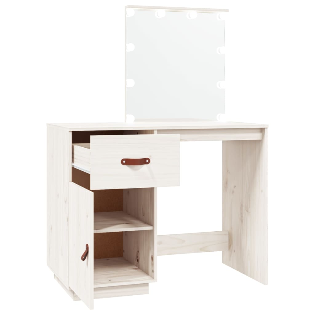 Toucador com luzes LED 95x50x133,5 cm pinho maciço branco - A minha loja