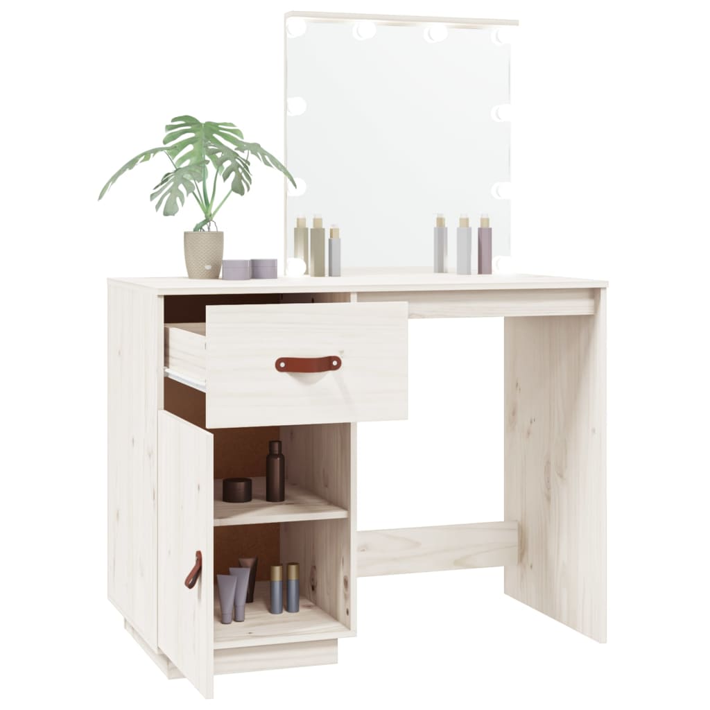 Toucador com luzes LED 95x50x133,5 cm pinho maciço branco - A minha loja