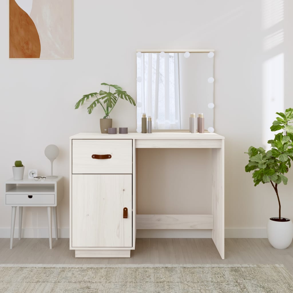 Toucador com luzes LED 95x50x133,5 cm pinho maciço branco - A minha loja