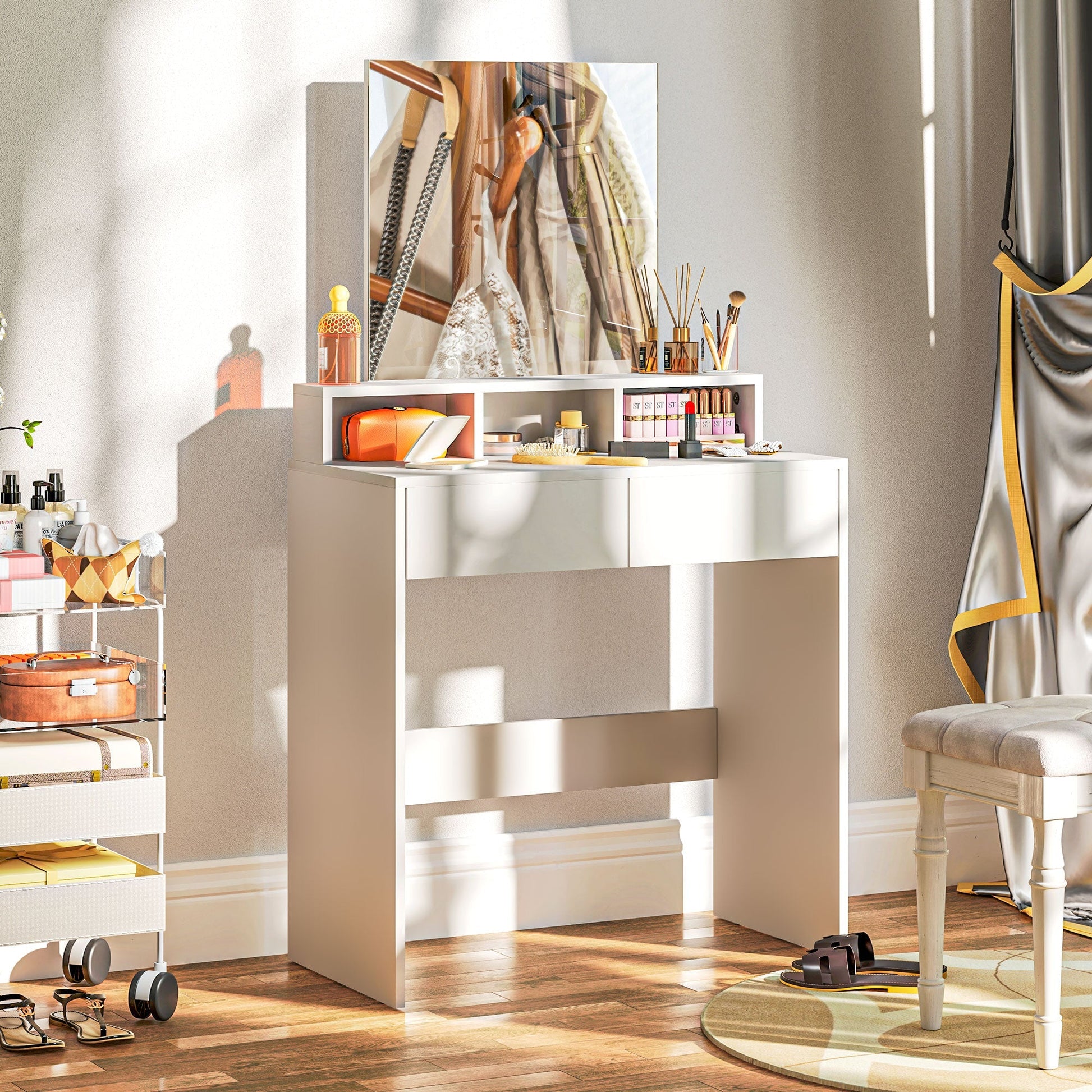 Toucador de Maquilhagem "Astrid" – 75x38x135 cm – Branco - A minha loja