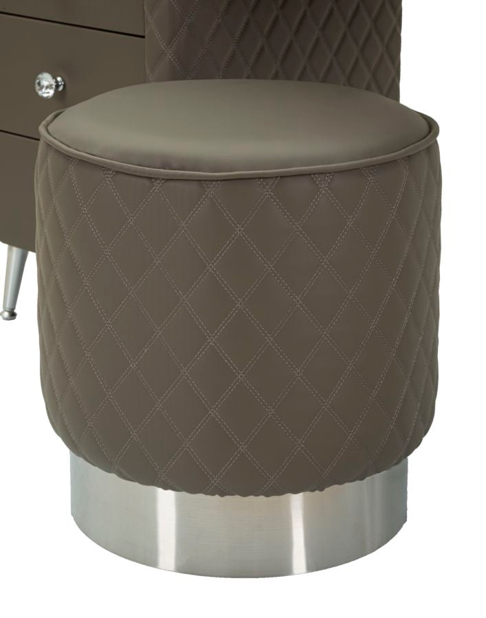 Toucador Sharon Cinza com Puff - Estrutura Metálica Prateada - 120 cm x 40 cm x 75 cm (Puff Ø 36 cm x 39 cm) - A minha loja