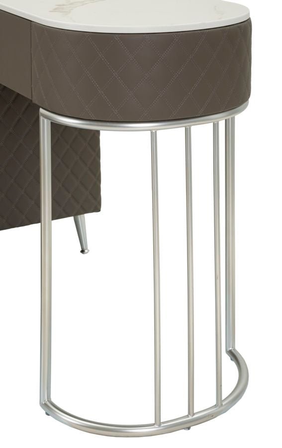 Toucador Sharon Cinza com Puff - Estrutura Metálica Prateada - 120 cm x 40 cm x 75 cm (Puff Ø 36 cm x 39 cm) - A minha loja