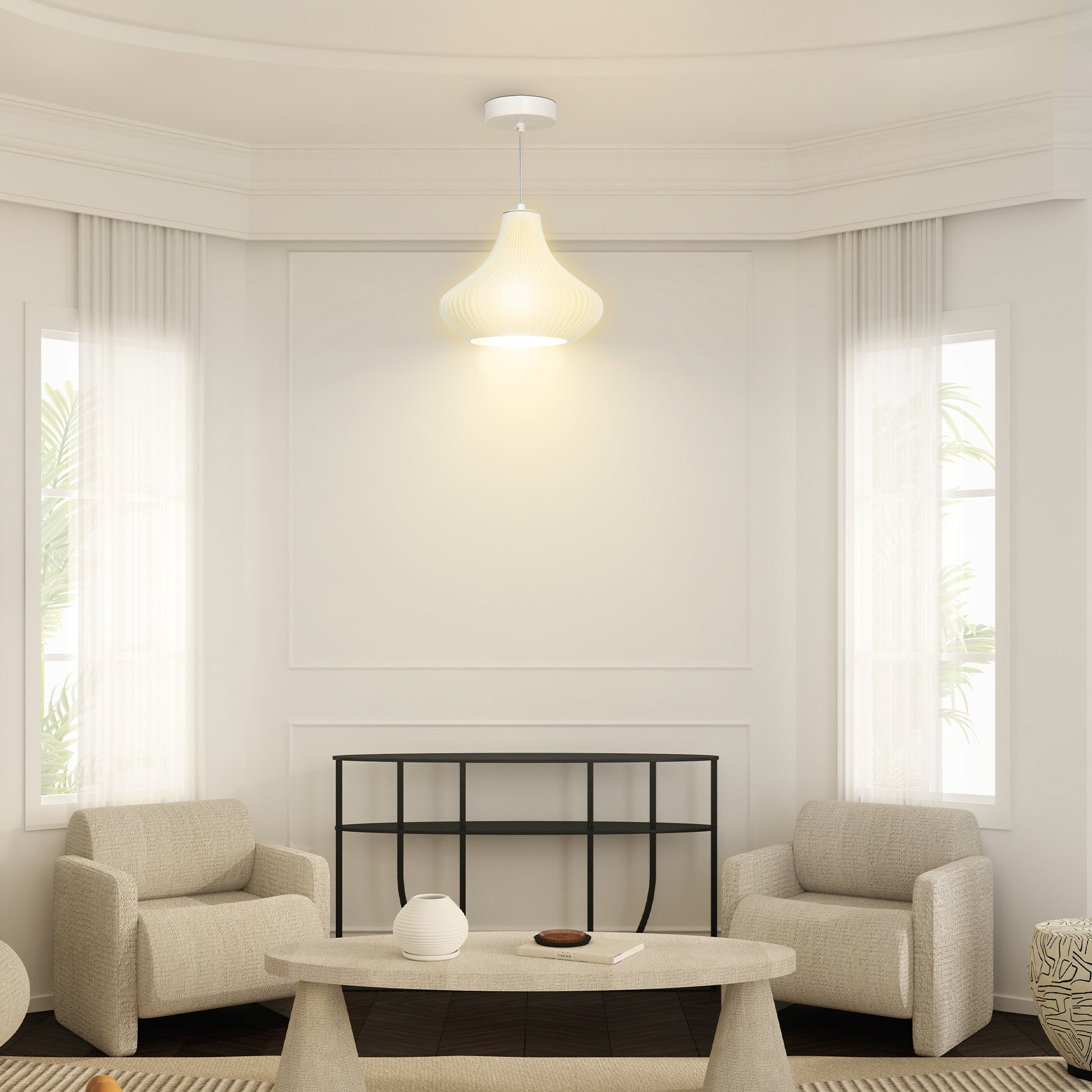 Candeeiro Suspenso Moderno Candeeiro de Teto com Ecrã de Impressão 3D Iluminação para Sala de Jantar Cozinha Sala de Estar Bar Restaurante Ø22x18 cm Branco