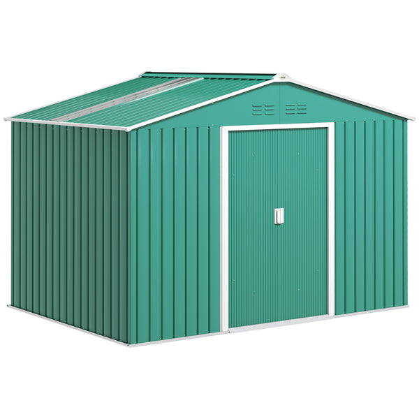 Abrigo de Jardim Exterior 4,9 m² 277x195x192cm Abrigo e Jardim Metálico para Armazenamento de Ferramentas com Base Incluída (Chão não Incluído) e 4 Janelas Verde Escuro