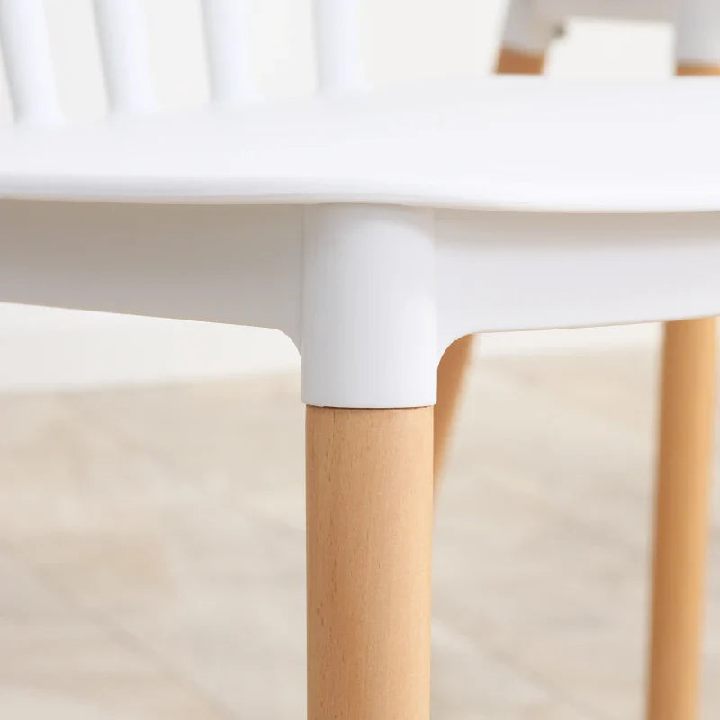 Conjunto de 4 Cadeiras Estilo Nórdico Cadeiras de Cozinha com Encosto Alto Assento de Polipropileno e Pés de Madeira de Faia Carga Máx. 120kg 48x52,5x83cm Branco e Madeira