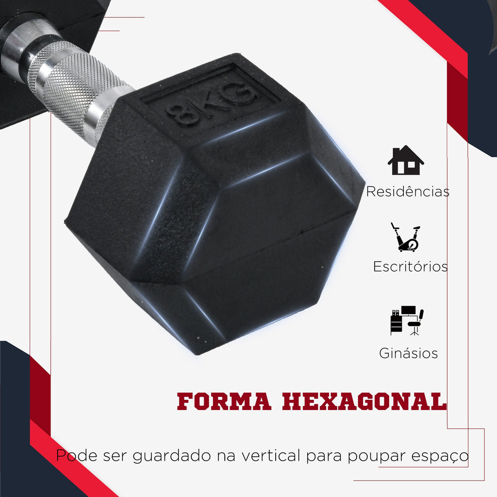 Conjunto de Halteres 12 kg com Barra Metálica e Cabeça Hexagonal Conjunto Pesos para Treino em Casa Ginásio 28,8x11,5 cm Preto e Prata – Modelo Luleå