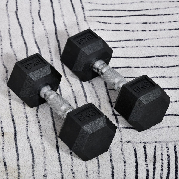 Conjunto de Halteres 12 kg com Barra Metálica e Cabeça Hexagonal Conjunto Pesos para Treino em Casa Ginásio 28,8x11,5 cm Preto e Prata – Modelo Luleå