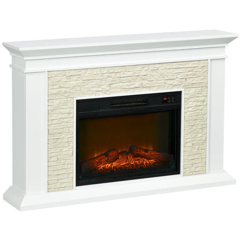 Lareira Elétrica 1800W Lareira Decorativa com Efeito de Chama Controlo Remoto Temporizador Semanal e Proteção Contra Superaquecimento até 30 m² 120x24x80 cm Branco