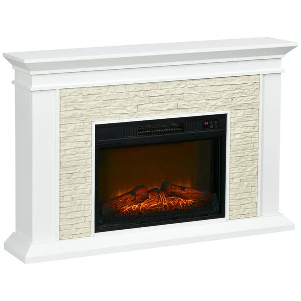 Lareira Elétrica 1800W Lareira Decorativa com Efeito de Chama Controlo Remoto Temporizador Semanal e Proteção Contra Superaquecimento até 30 m² 120x24x80 cm Branco