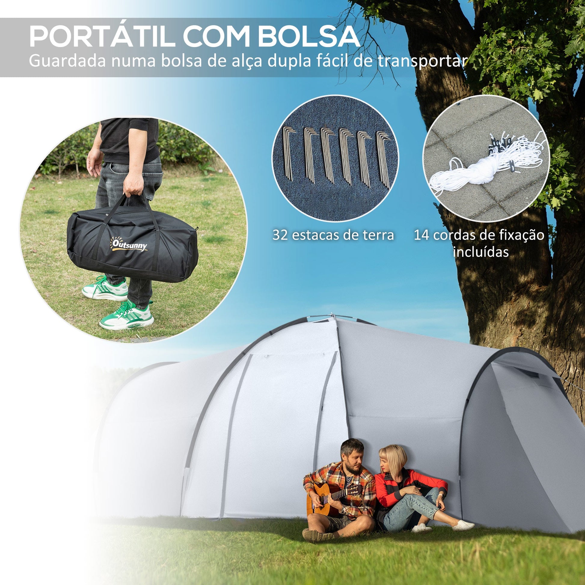 Tenda de Campismo Familiar – Tivoli – 4 a 6 Pessoas – 590x245x193 cm – Cinza – Impermeável e Anti-UV