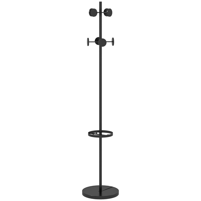 Cabide de Pé com Suporte para Guarda Chuvas Cabide de Pé para Roupas de Metal com 12 Ganchos para Pendurar Bolsas Cabide de Pé para Corredor Entrada Dormitório Ø34x177 cm Preto