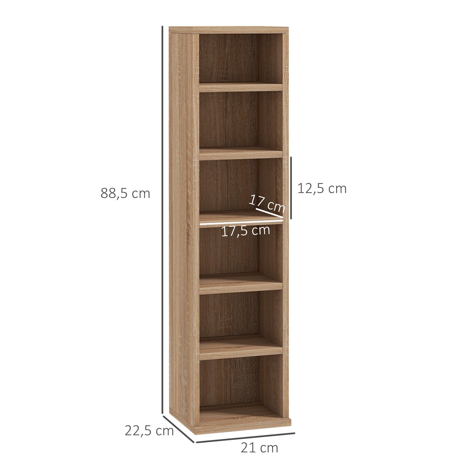 Estante para CD ou DVD Suporte para CD com 12 Compartimentos para 204 CDs e Prateleira Ajustável para Sala de Estar Dormitório Escritório 2 Unidades 21x22,5x88,5 cm Madeira