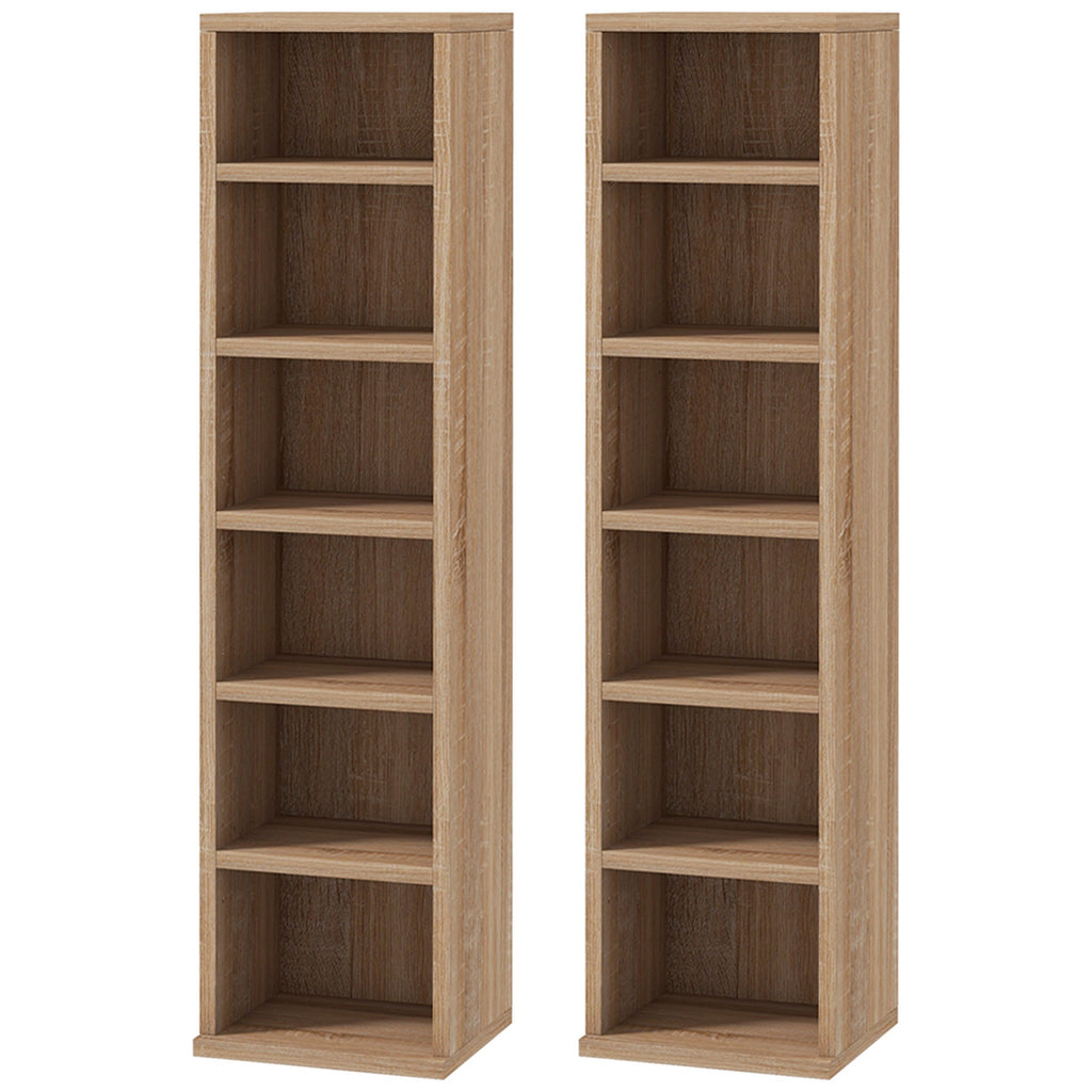 Estante para CD ou DVD Suporte para CD com 12 Compartimentos para 204 CDs e Prateleira Ajustável para Sala de Estar Dormitório Escritório 2 Unidades 21x22,5x88,5 cm Madeira
