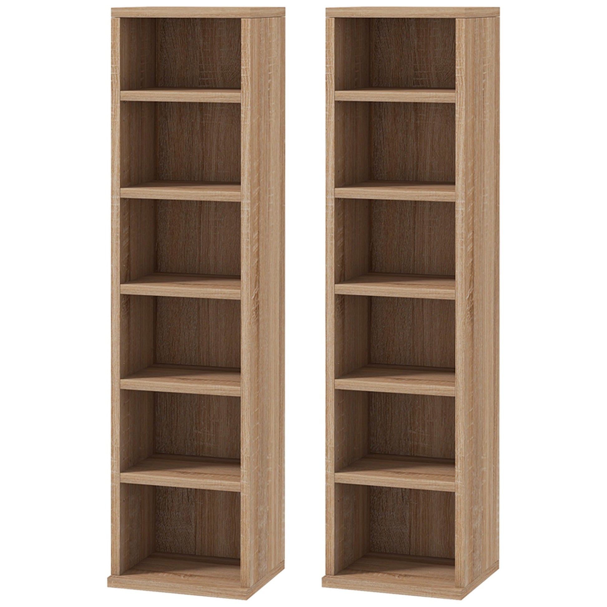 Estante para CD ou DVD Suporte para CD com 12 Compartimentos para 204 CDs e Prateleira Ajustável para Sala de Estar Dormitório Escritório 2 Unidades 21x22,5x88,5 cm Madeira